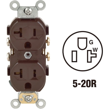 Leviton Straight Blade Receptacle, 5-20R, 20 A, 125V AC, 2 Pole, 3 Wire, Self-Grounded S00-CR20-00S